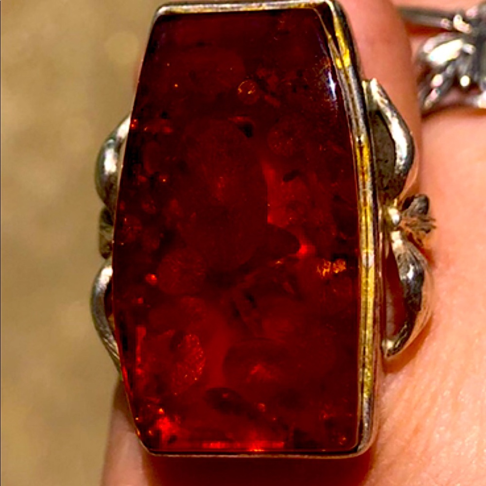 Large Amber Sterling Silver (925) Ring size 6